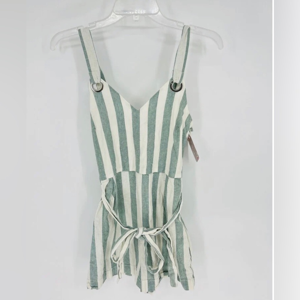 Altar'd State Green Striped Romper Womens